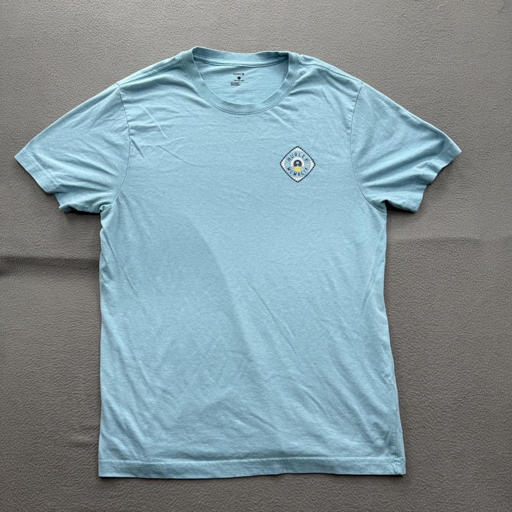 Hurley Shirt Mens Large Blue Palm Tree Logo Graphic Tee Tagless Casual Surf